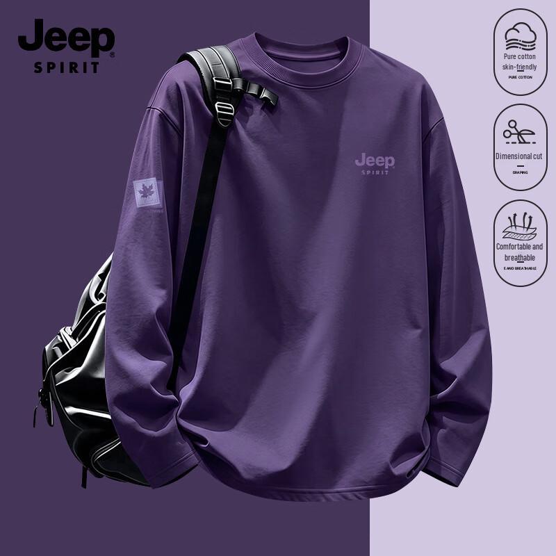 JEEP SPIRIT Men's Long-Sleeve Cotton Loose Crew Neck T-Shirt