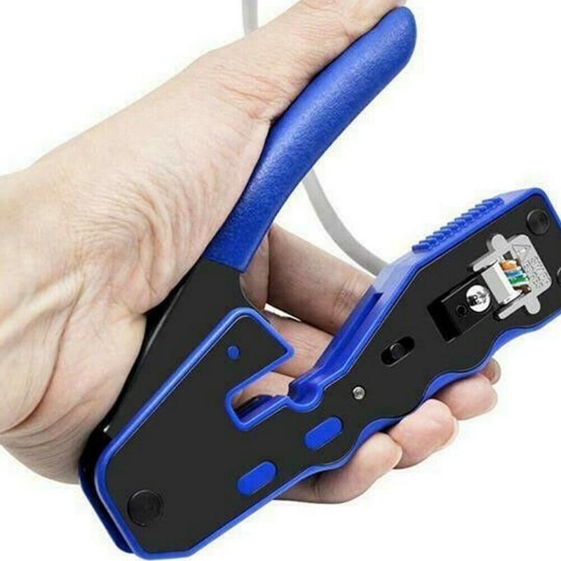 RJ45 Crimp Tool Pass Through Crimper Cutter for Cat6a Cat6 Cat5 Cat5e 8P8C Modular Connector Ethernet Crimp Tool