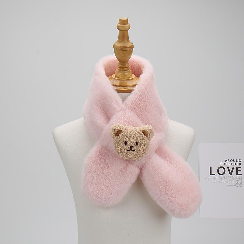 2025 Cartoon Faux Rabbit Fur Kids' Scarf: Plush Winter Neck Warmer for Boys & Girls