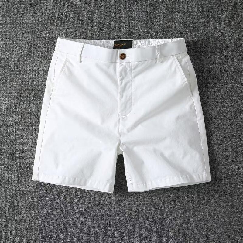 Men's Summer Casual Shorts Pure Cotton Solid Color Stretchy Straight Pants Trendy Hight Waist Elastic Waist Quarter Beach Pants