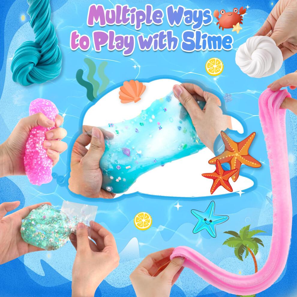 LAWOHO 6 Pack Mermaid Gnomes Slimes, Pink & Blue Slime Kit for Kids with Cloud, Clear, Butter & Water Slime, Fluffy Slime Party Favors, Slime Kits for
