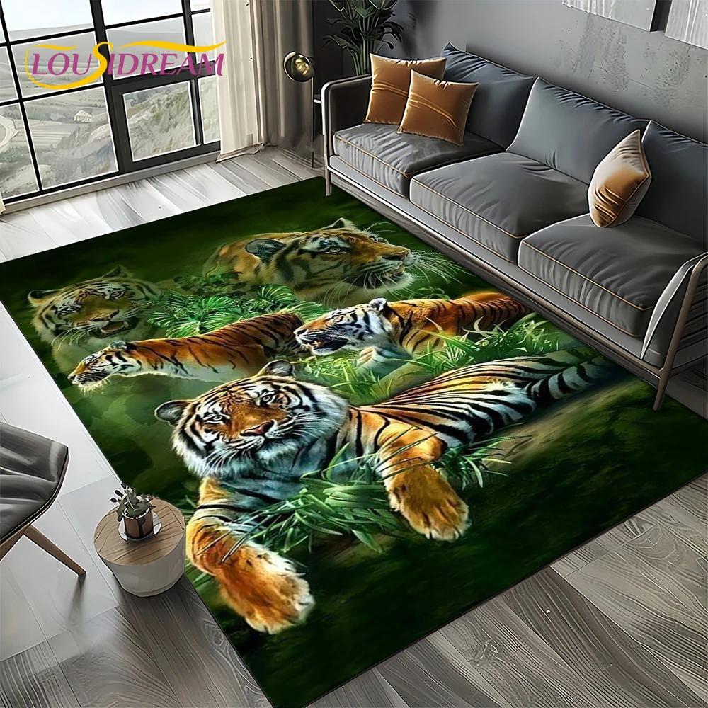 Wilder Tiger Löwe Leopard Biest Tier Wildtier Cartoon Teppich Teppich für Wohnzimmer Schlafzimmer Sofa Dekoration, Rutschfeste Bodenmatte