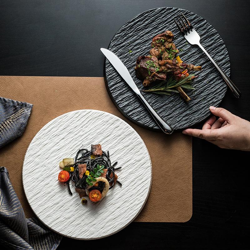 Creative Black Stone Grain Flat Plate Western Tableware Ceramic Round Steak Pasta Plate Kitchen Utensils Fine Cooking Dishes New