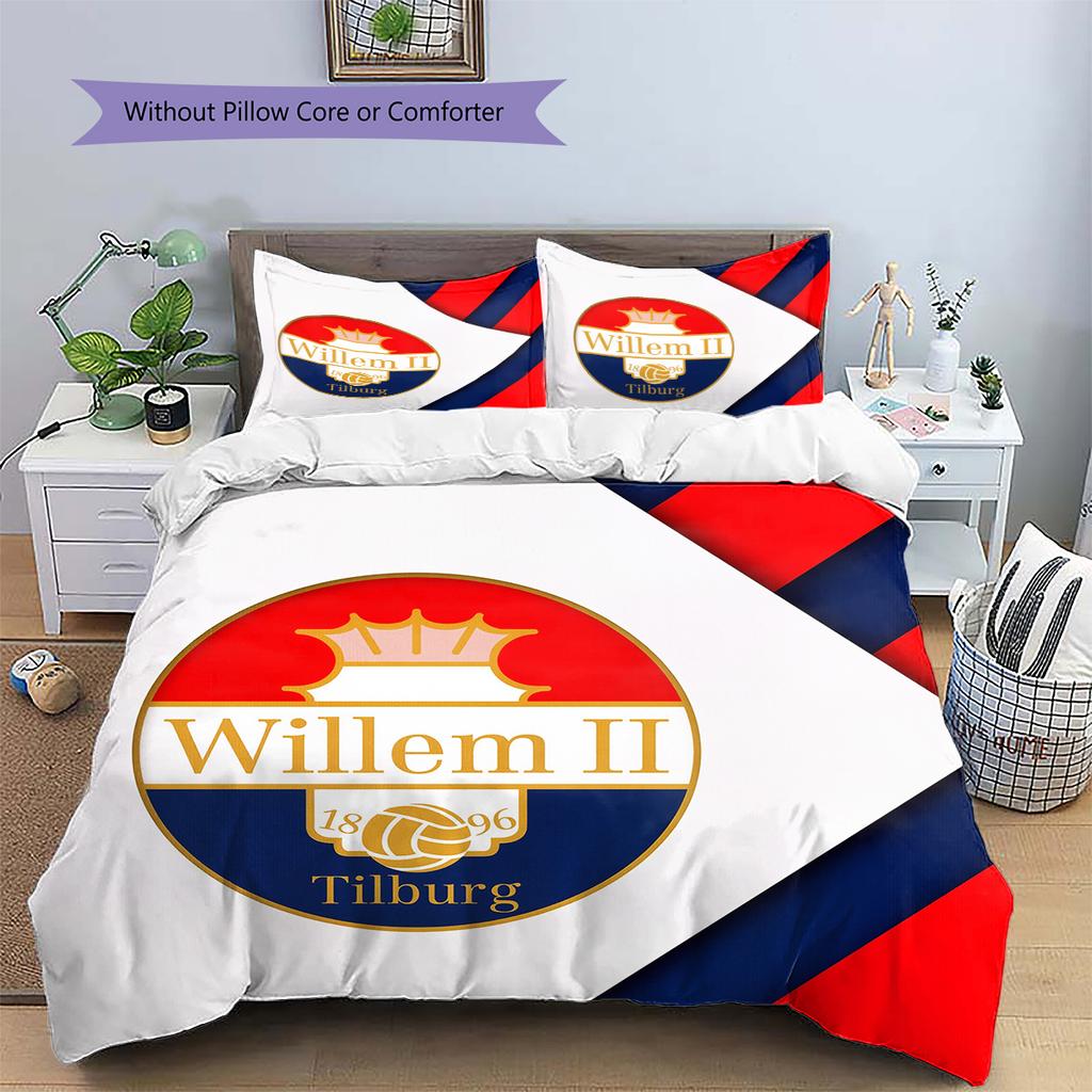 Willem II Tilburg Vzorované povlečení Sada prošívaných přikrývek Domácí dekorace Dárek (1 * povlak na peřinu + 2 * povlak na polštář bez jádra)