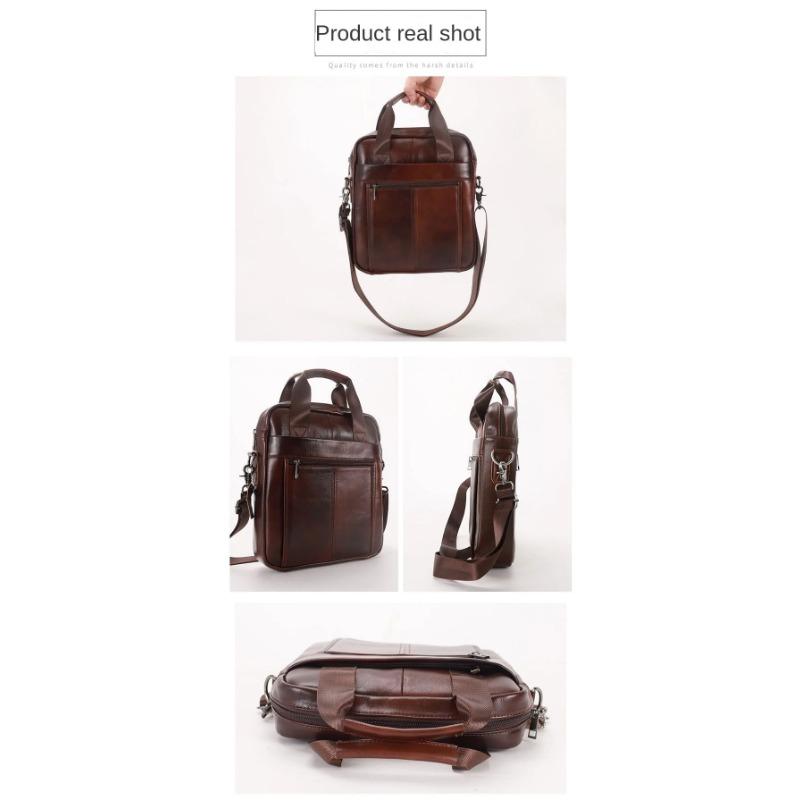 New men's handbag, 100% genuine leather shoulder crossbody bag vertical briefcase business trip messenger bag for 13.3-inch iPad