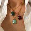 Waterproof Minimalist Square Necklace For Women Girls Fashion Jewelry Stainless Steel Chain Party Accessory