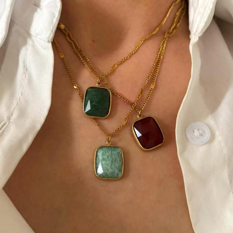 Waterproof Minimalist Square Necklace For Women Girls Fashion Jewelry Stainless Steel Chain Party Accessory