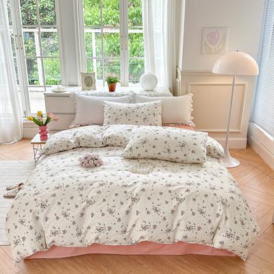 Bonito conjunto de cama de algodão puro de quatro peças, conjunto de três peças de cama de dormitório estudantil de algodão puro, lençóis, lençol ajustado, capa de edredão, capa de edredão