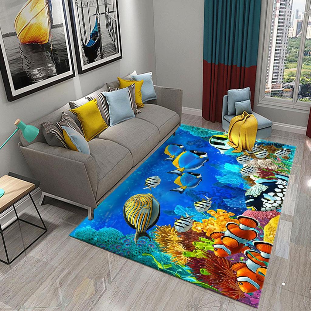 3D Hawaiian Sea Ocean Tropical Fish Carpets for Living Room Fish Animal Rugs Kids Bedroom Carpet Soft Floor Mat Parlor Decor Rug