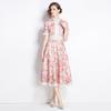 Elegant Floral Print Lace Summer Dress for Women High Quality Hollow Out Short Sleeve Slim Party Dress Robes Femme