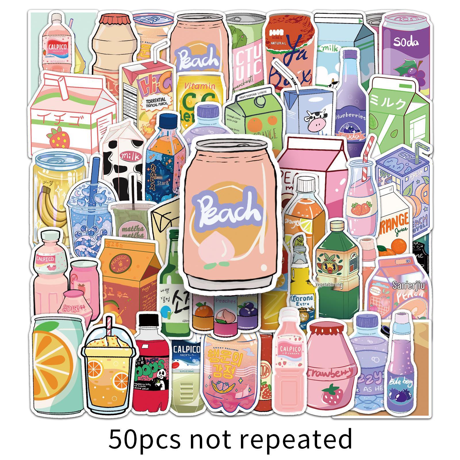 

50 Waterproof Cartoon Drink Stickers: Removable, Creative Graffiti Decoration for Stationery or Planners