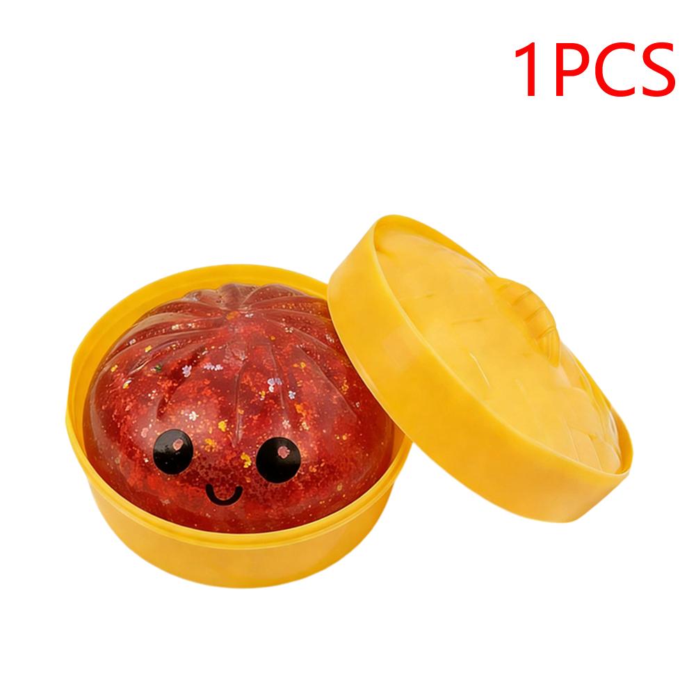 Glitter Bun with Food Steamer Stretchy Desk Toys Squeeze Dough Ball Soft Dumpling Bun Simulation Fidget Toy for Kids Adults