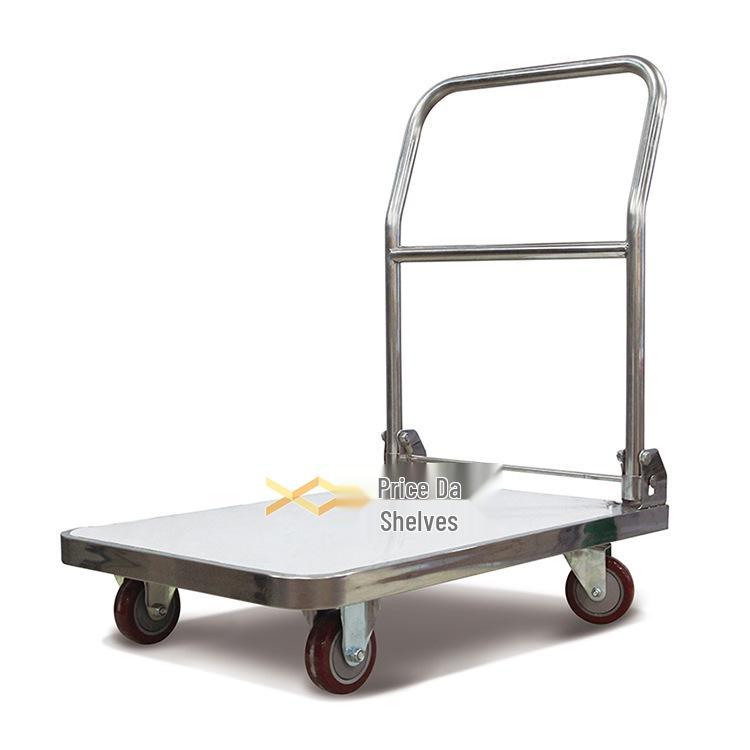 304 Stainless Steel Foldable Flatbed Hand-Pull Cart for Logistics and Goods Handling
