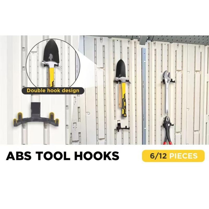 12PCS ABS Utility Hooks Wall Mounted Garage Organizers Heavy Duty Storage Hooks For Gardening Tools Shovels Hammers