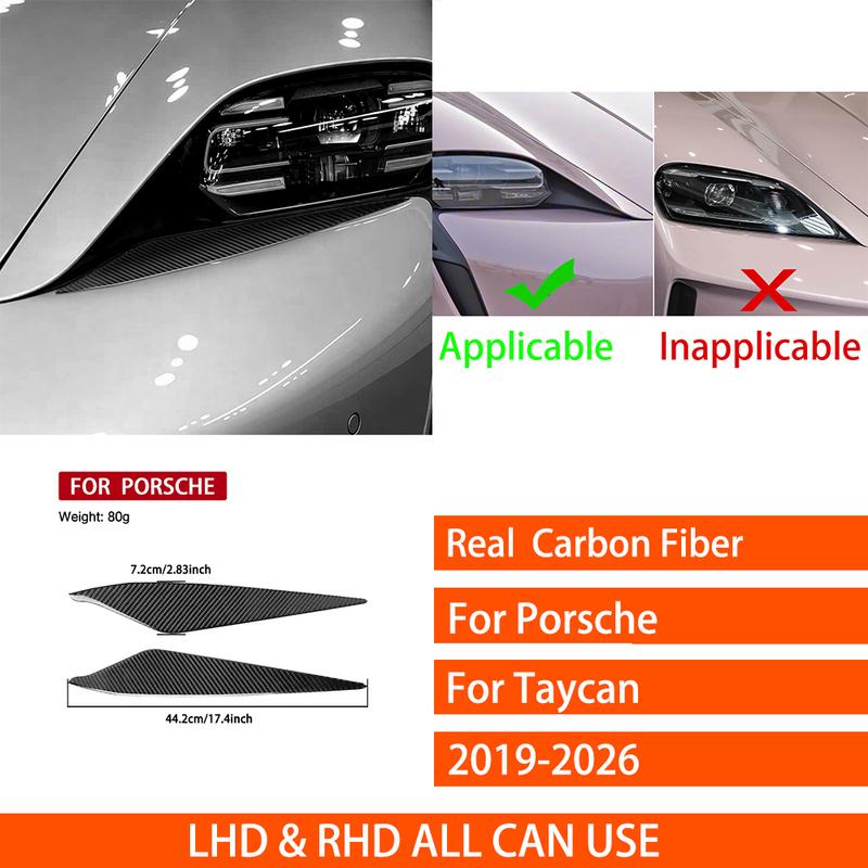 For Porsche Taycan -2026 Real Carbon Fiber Stickers Front Bumper Headlight Panel Cover Car Accessories Exterior Decorative