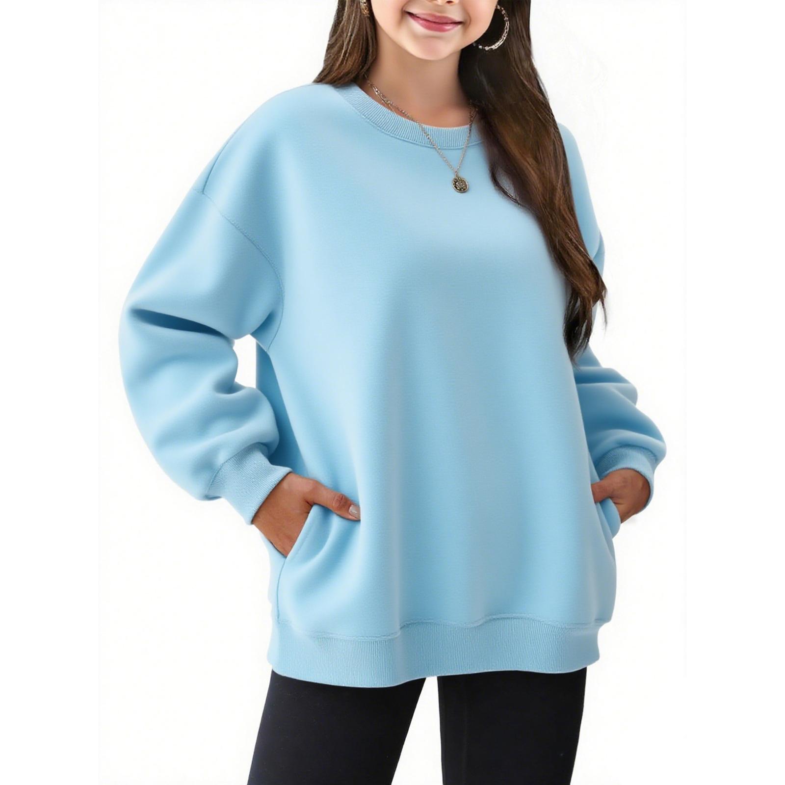 

Детская мода Однотонный пуловер Повседневный с круглым вырезом Детская стильная толстовка с капюшоном среднего размера 160