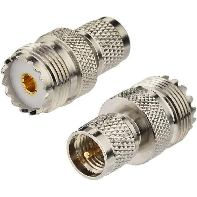 DHT Electronics RF Coaxial Adapter MINI-UHF Male To UHF SO239 PL259 Connector Pack of 2