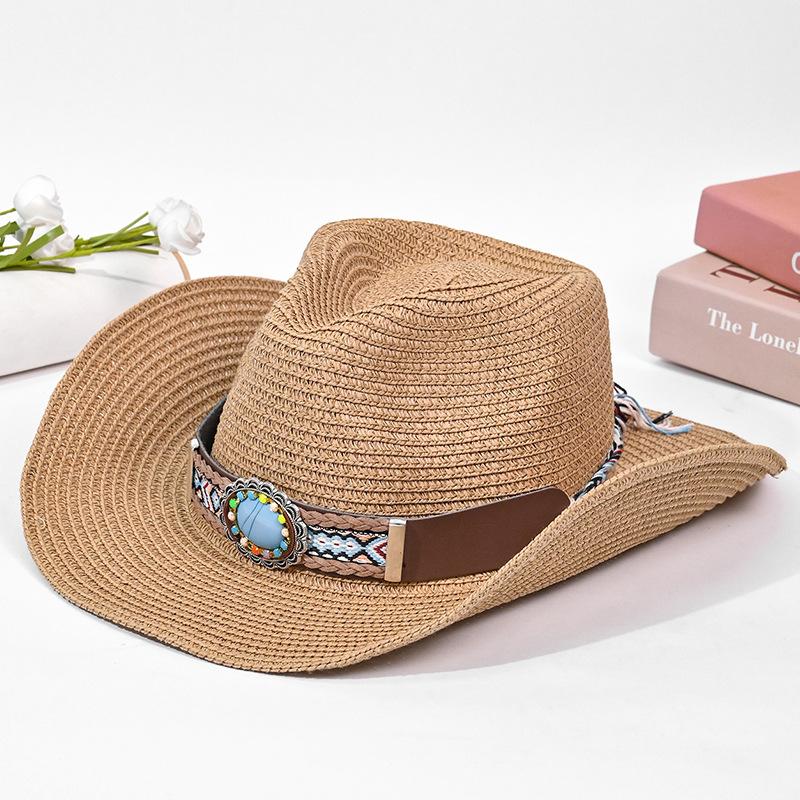 Ethnic style hat men's and women's big-brimmed straw hats show their faces, small western cowboy hats, summer outdoor sunscreen sun hats