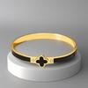 Bracciale Quadrifoglio in Acciaio Titanio con Strass: Elegante Lusso Leggero per la Moda Versatile Femminile.