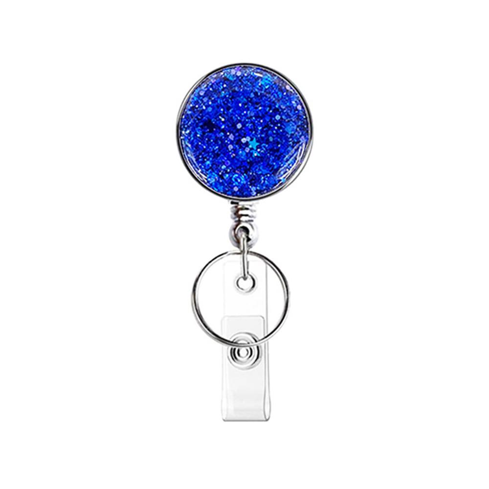 

1Pc Round Glitter Sequins Badge Reel Retractable Badge Holder Nurse Doctor ID Card Holder Lanyard Pull Key Chain Office Supplies темно-синий