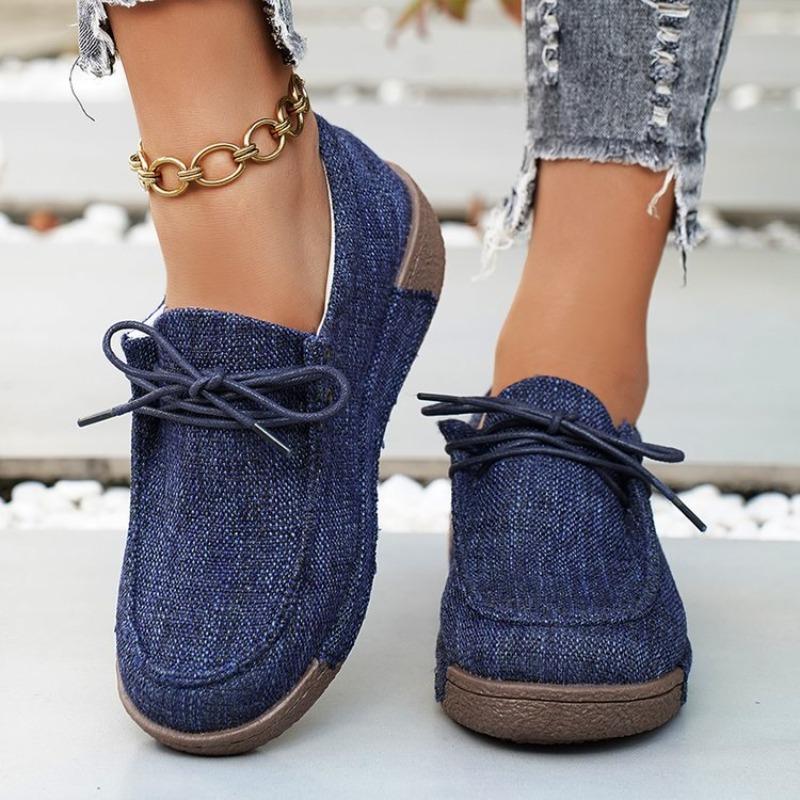 Women Plus Size Canvas Platform Loafers Winter European American Style Lace Up Casual Rocker Shoes