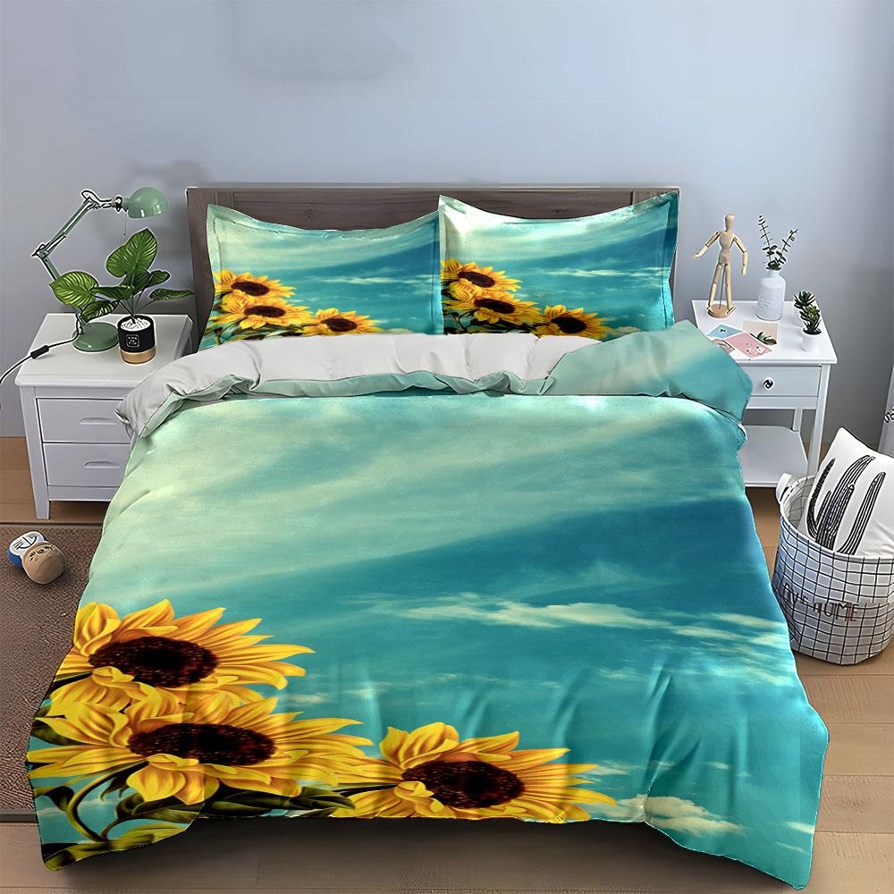 Sunflowers with blue sky. Bedding sets Duvet cover sets Duvet covers Pillowcases(1*Duvet Cover 2*Pillowcases without duvet insert)