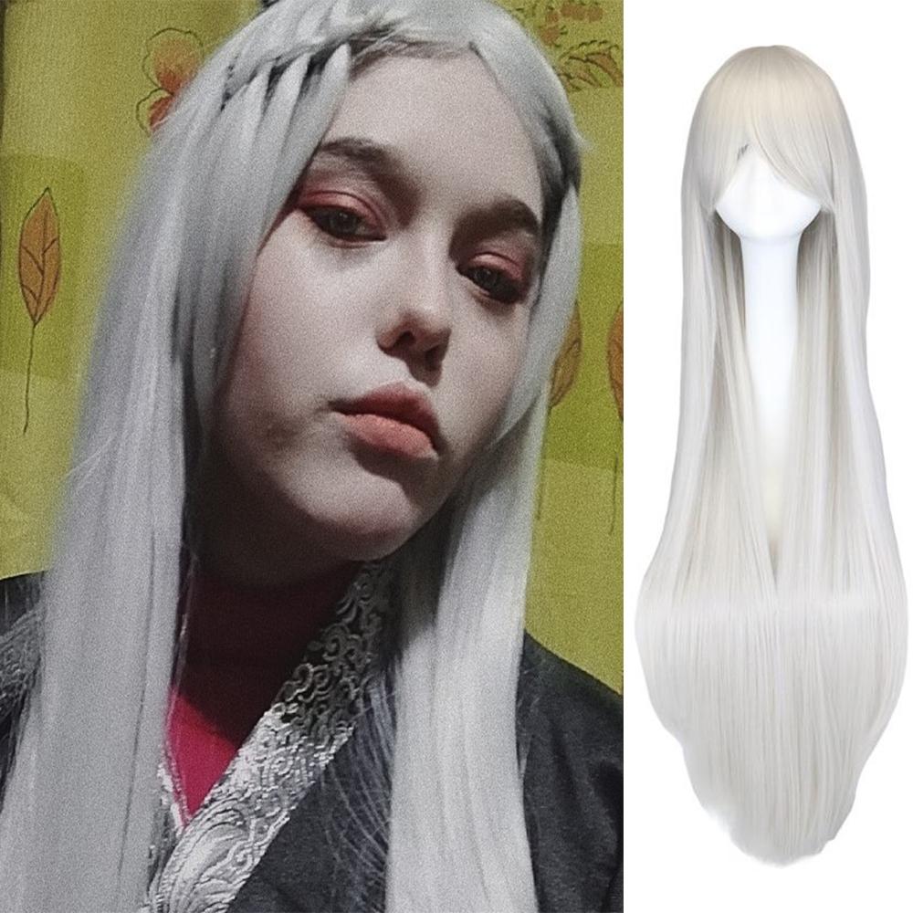 Professionelle lange gerade Cosplay Perücke Schwarz Lila Schwarz Rot Rosa Blau Dunkelbraun 100 cm Kunsthaarperücken