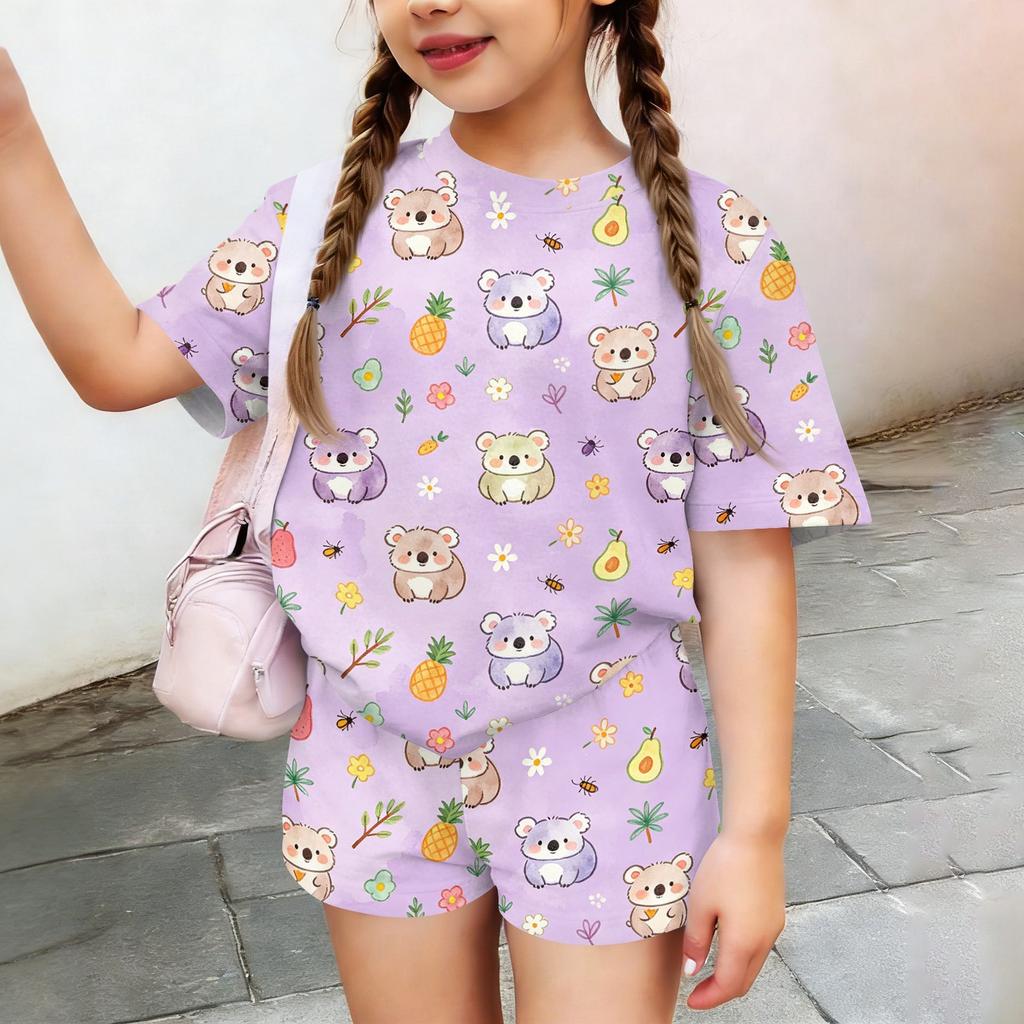 Kids Casual Short Sleeve Top and Shorts Set Animal Print Lightweight Soft Fabric Comfortable Fit Summer Outfit for Boys Girls