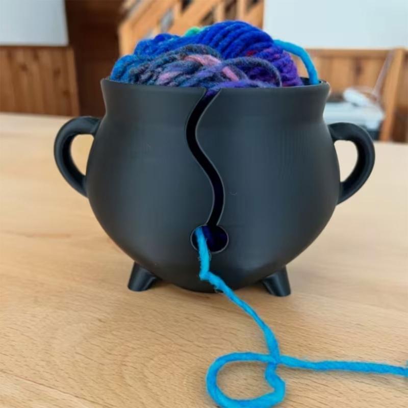 Runde Form Kunststoff Garnschale mit geschnitzten Löchern Tragbarer Garnspender Strickwerkzeug Organizer Zum Stricken Häkeln