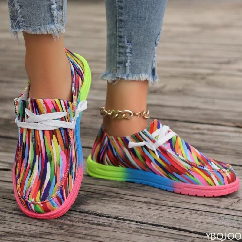 Frühling und Herbst Neue Lässige Damen Low Top Einzelne Schuhe mit Weicher Sohle Leicht Graffiti Lazy Canvas Damen Freizeitschuhe
