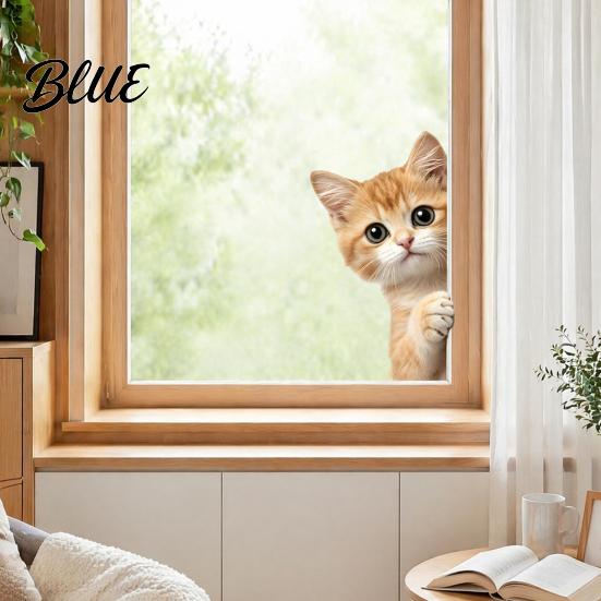 DIY Interior Window Cat Dog Peeking Static Animal Stickers Cute Clings Cartoon Wall Stickers Waterproof No Glue Adhesives Removable