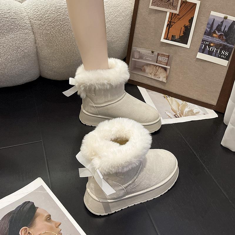 

Модные ботинки-дутики с бантом, круглым носком, элегантные, зимние, на плоской подошве, износостойкие, мягкие, студенческие, на плюшевой подкладке, теплые, женские 36 белый