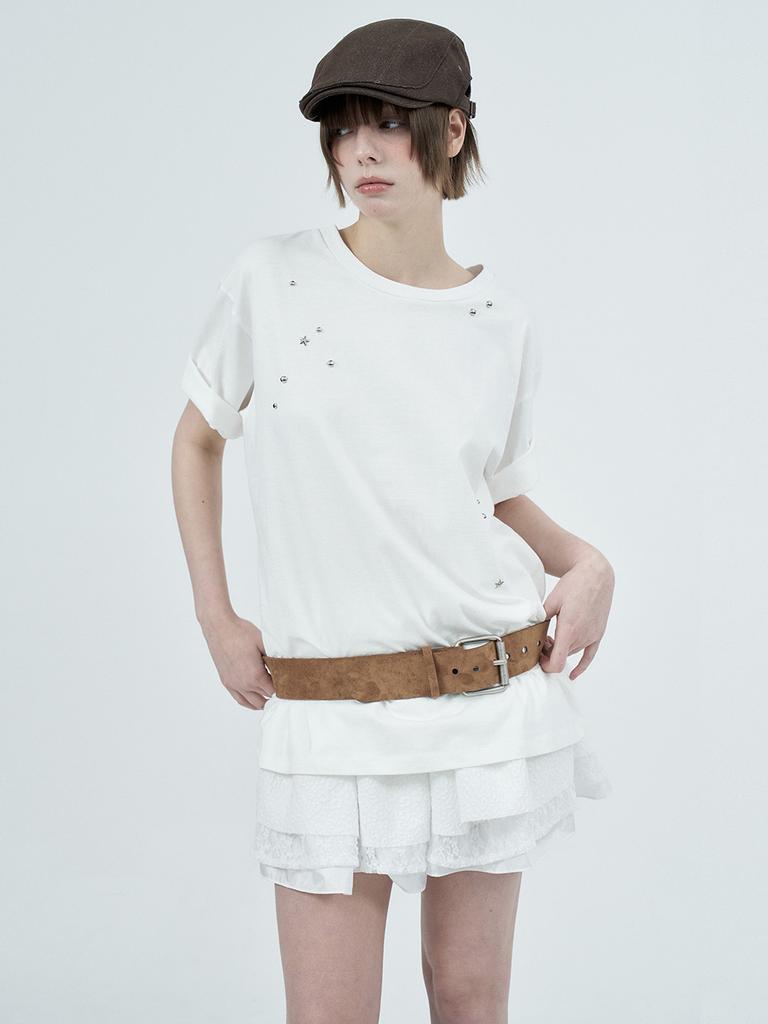 Phased Leo Lace Tiered Skirt_White