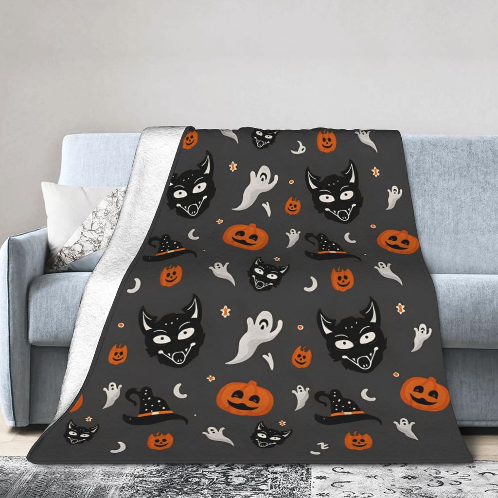 Halloween Blanket Coral Fleece Plush Witch Hat Black Bat Pumpkin Ultra-Soft Throw Blankets for Bedding Office Plush Thin Quilt