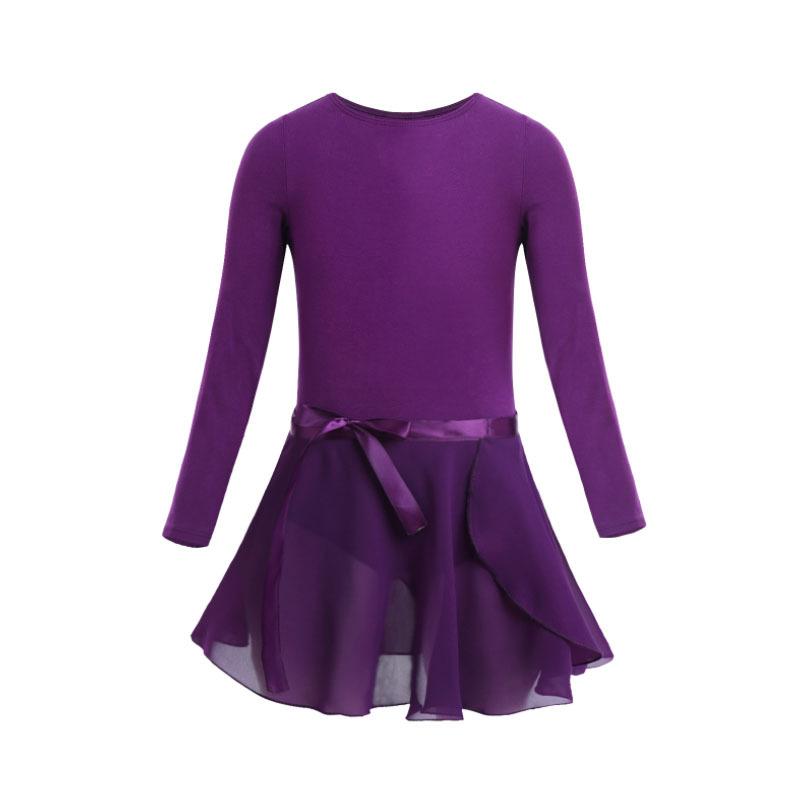 Kids Girls Cotton Long Sleeves Ballet Dance Gymnastics Leotard with Chiffon Skirt Outfit Set