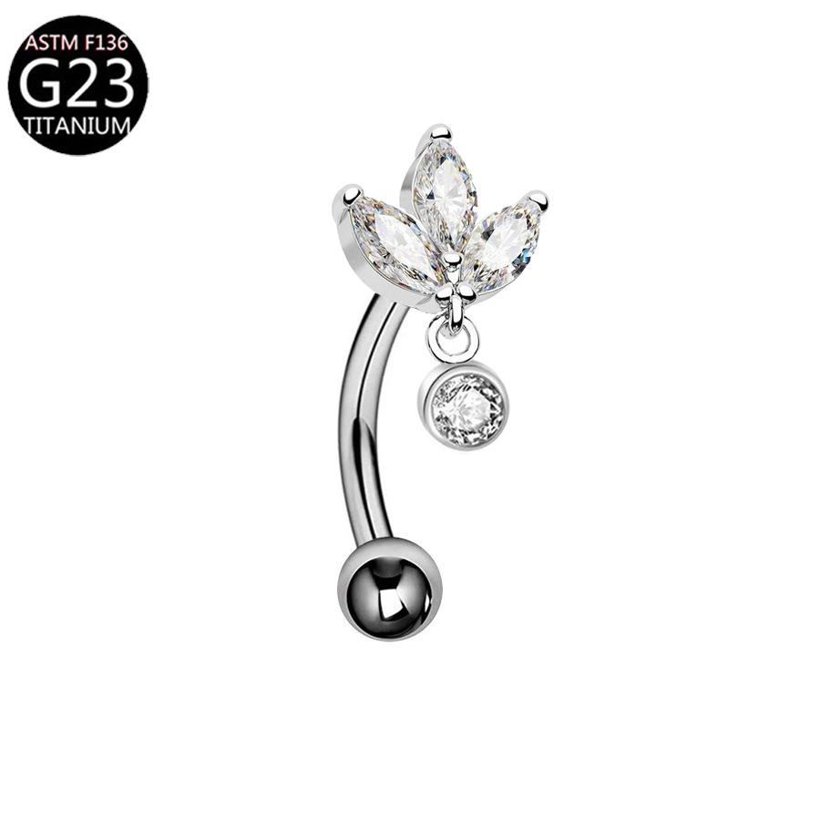 G23 F136 Titanium Zircon Flower Internal Thread Lip Stud Earring Eyebrow Ring Horseshoe Ring Dermal Anchor Skin Piercing Jewelry
