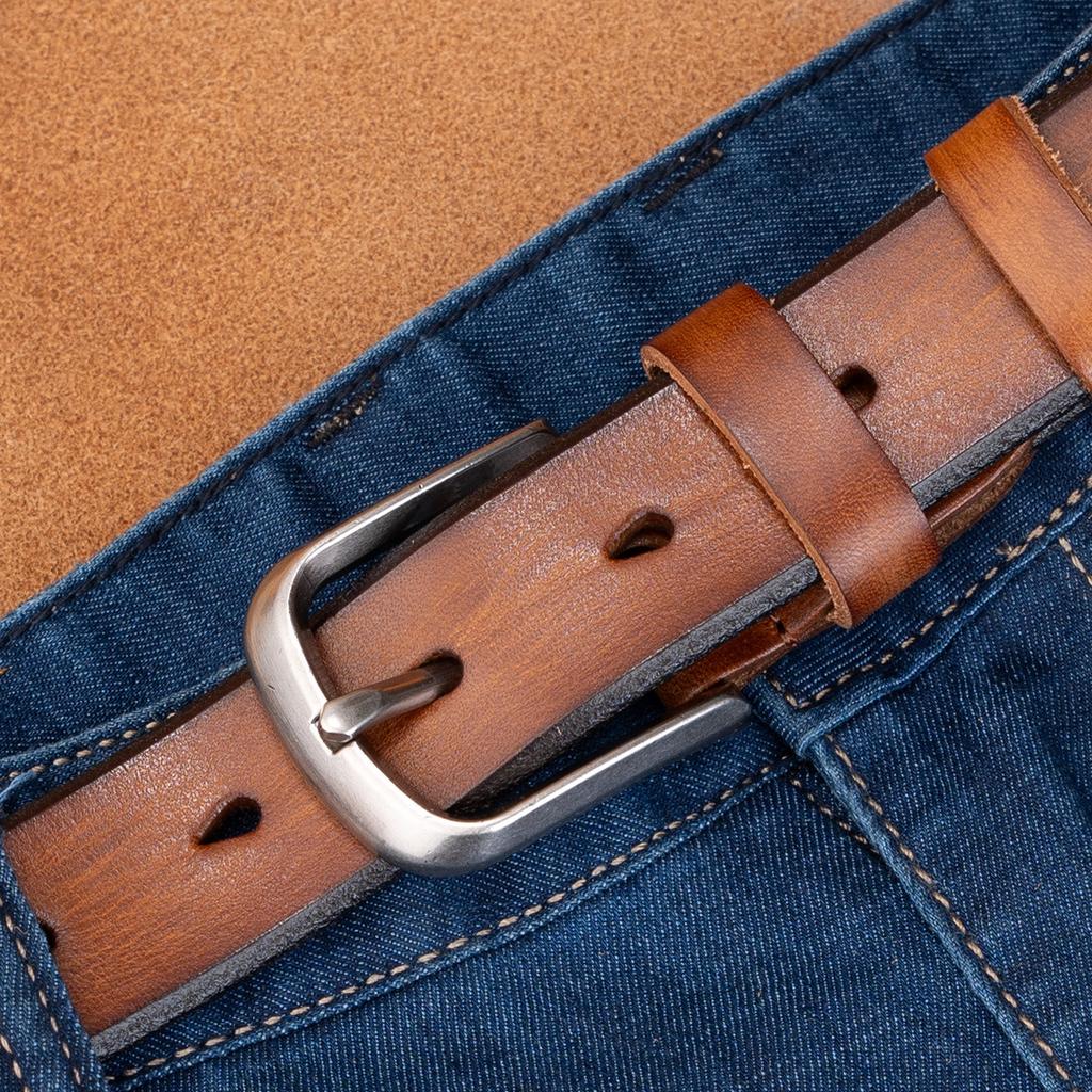 Leather Belt First Layer Cowhide Retro Versatile Tree Paste Leather Pin Buckle Retro Belt Middle-Aged And Young Men'S Belt
