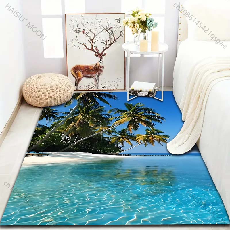 17 Stile Sommer Strand Kokospalmen Druck Teppich für Wohnzimmer Schlafzimmer Sofa Fußmatte Heimdekor Bereichsteppich Rutschfeste Bodenmatte