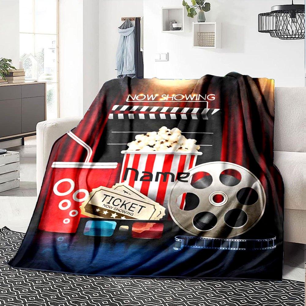 Movie Night Essentials Throw Customizable Blanket Customize Your Name Comfortable For Sofa Couch Office Bed Picnics For All Occasions Stylish Decor