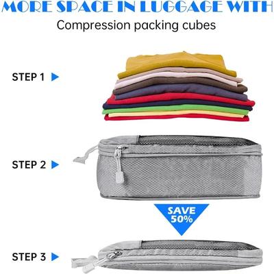Ensemble de 6 organisateurs de rangement de voyage avec sacs valises portables légers, cubes de rangement compressibles, sac à chaussures, bagage en maille