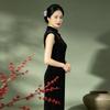 Black velvet sleeveless national style Suzhou long autumn qipao, improved youthful style, sophisticated for women, spring-autumn