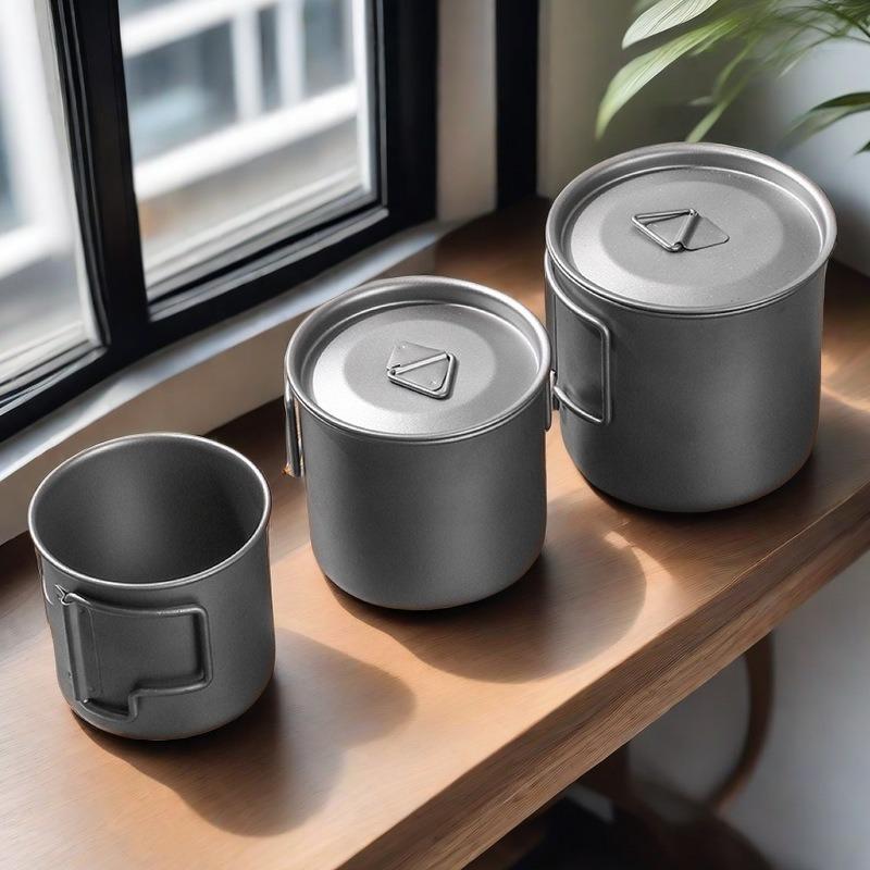 220ml-550ml Titanbecher Outdoor Titan Campingbecher mit Deckel Camping Kaffeetasse mit klappbarem Griff Titan Topf zum Wandern
