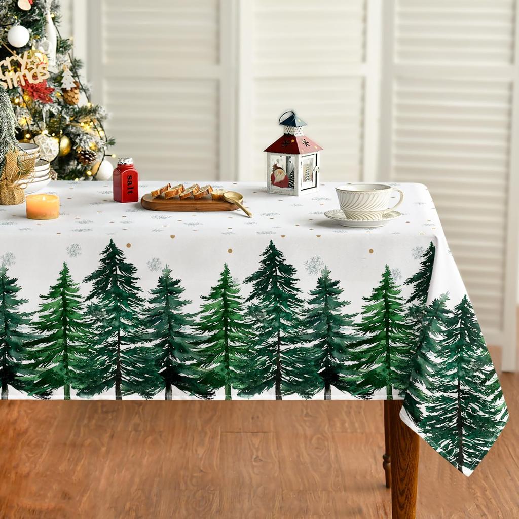 Merry Christmas Pine Tree Snowflake Tablecloth For Table Decor Winter Kitchen Dining Polyester Table Cloth Christmas Decorations