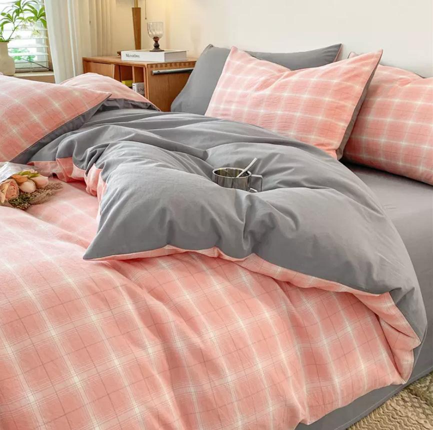 Duvet Cover and 2pc Pillowcases 100% Cotton Cartoon Plaid Printed Bed Linen Twin Full Queen King Size 24 Sizes Home Bedding Set