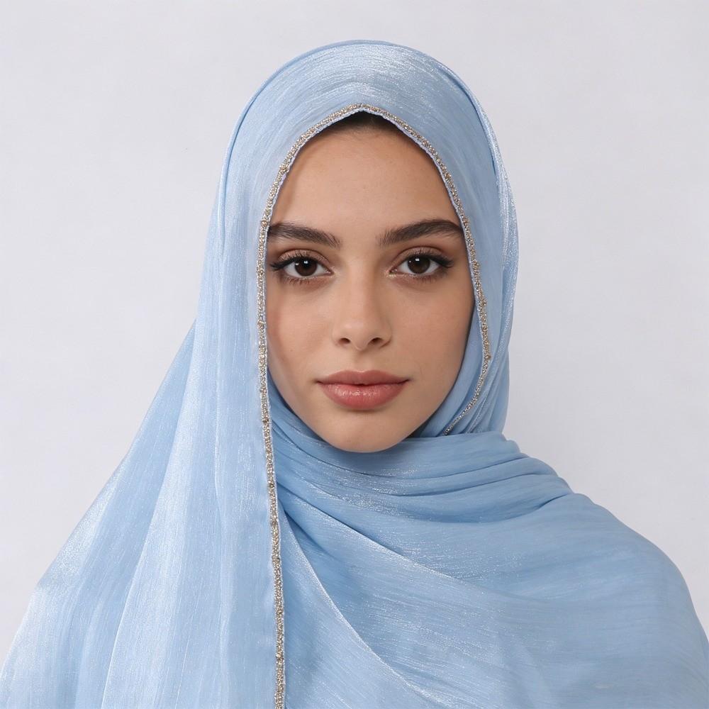 Unilateral golden chain Sunscreen shawl Shining Chiffon Hijab Veil High Qulaity Head Wrap  Outdoor