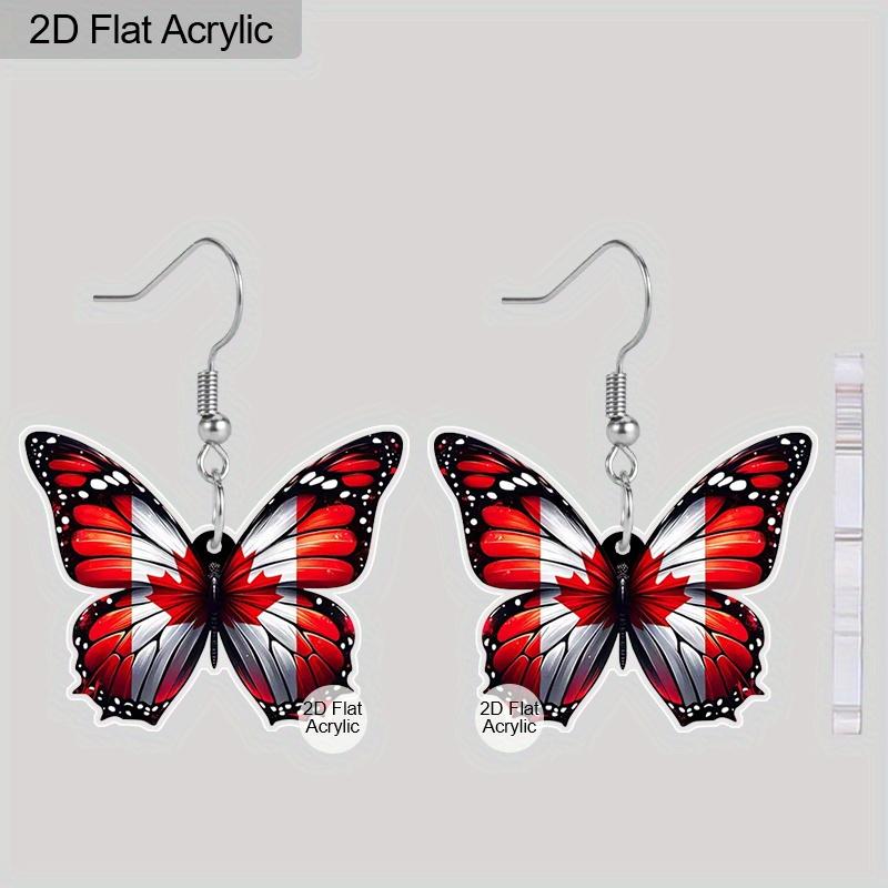 

2D Flat Colorful Butterfly Canada Flag Acrylic Material Dangle Earrings Lightweight Colorful Earrings for Women Jewelry Gifts