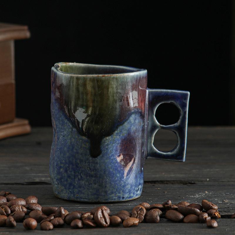 Premium Elegant Vintage Handmade Stoneware Reactive Glaze Irregular Coffee Mug for Home Homestay Office Desk Tabletop Art Decors
