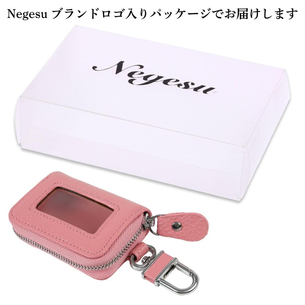 Negs-S Smart Key Etui mit Fenster, Anti-Rutsch-Polsterung, Schlüsseletui, Smart Key kompatibel, Auto, Leder, hellrosa