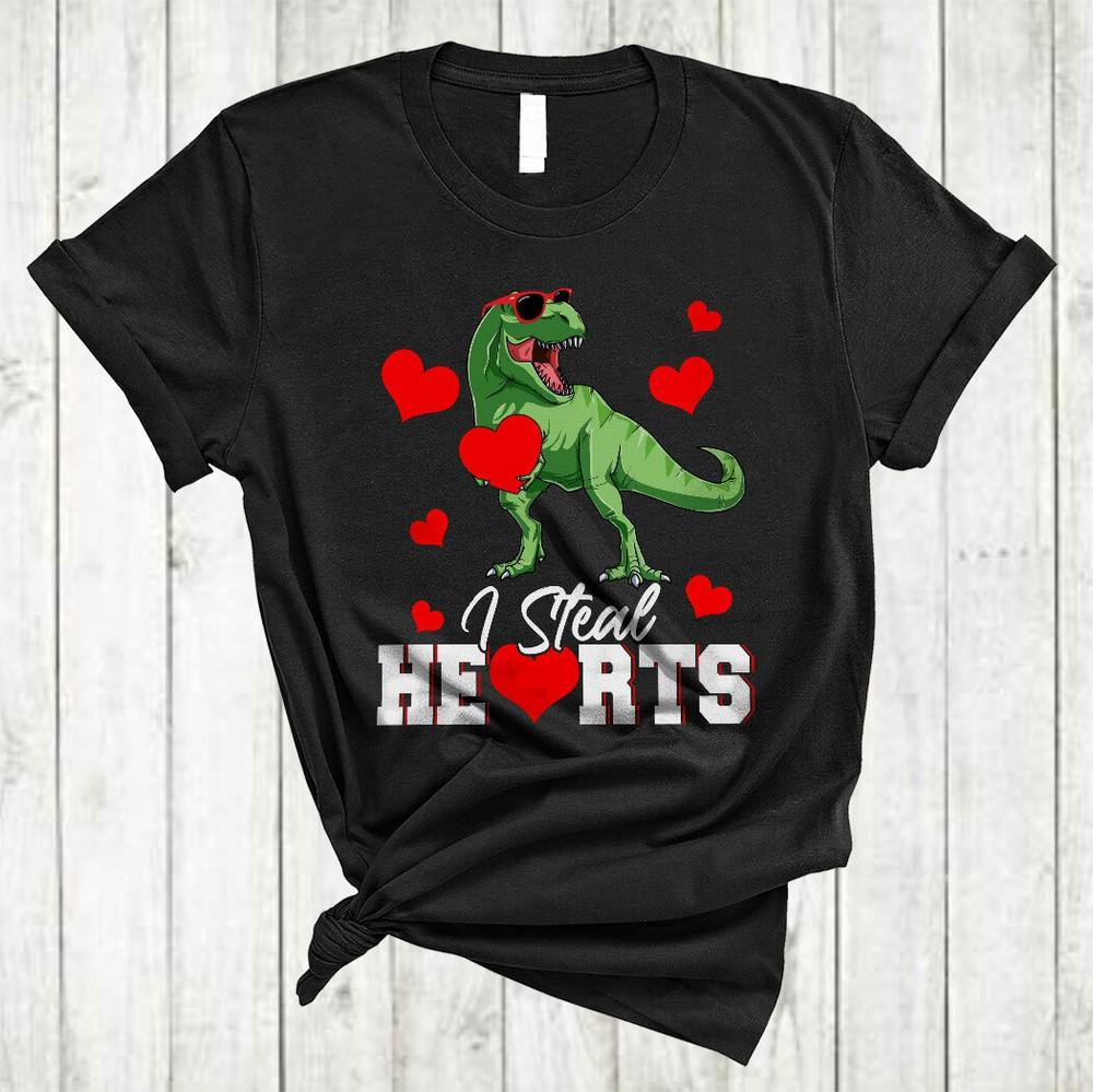 

I Steal Hearts Cool Cute Valentine s Day Heart T-Rex Dinosaur T-Shirt M