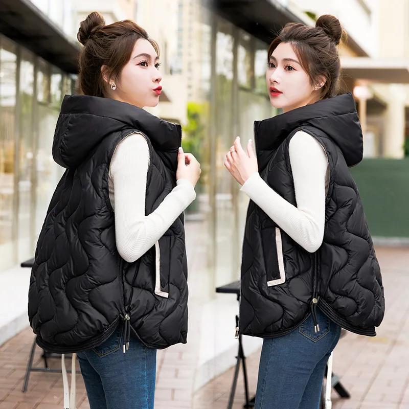 Women Autumn Winter Warm Waistcoat Sleeveless Hooded Coat Outerwear Casual Puffer Vest Student Jacket